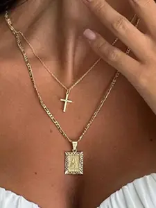 Personalized Initial Layered Necklaces, Gold Plated Cross & Letter Pendant, Customizable Alphabet Tag, Meaningful Jewelry for Women, Great for Daily Wear, Gifting, Birthdays & Special Occasions.