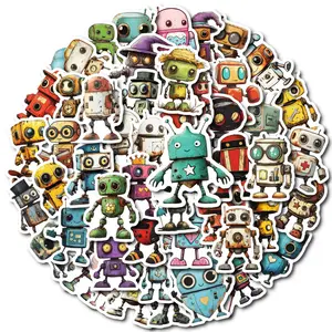 50 cute and silly robot stickers for vintage machine decoration