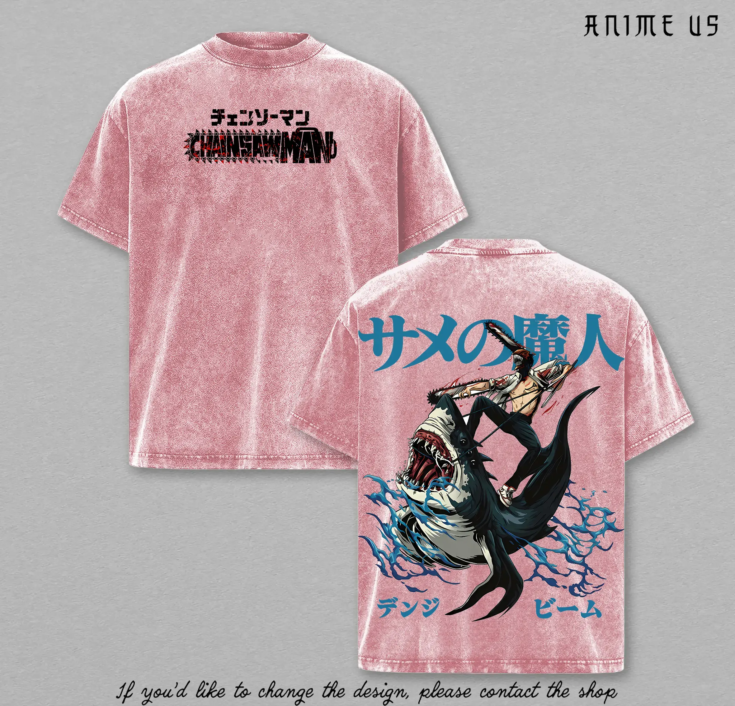 Vintage Washed Chainsaw Man Anime T-Shirt | Denji & Beam Shark Fiend Oversized Streetwear Shirt | Heavy Cotton Retro Manga Graphic Tee & Gift for Fans