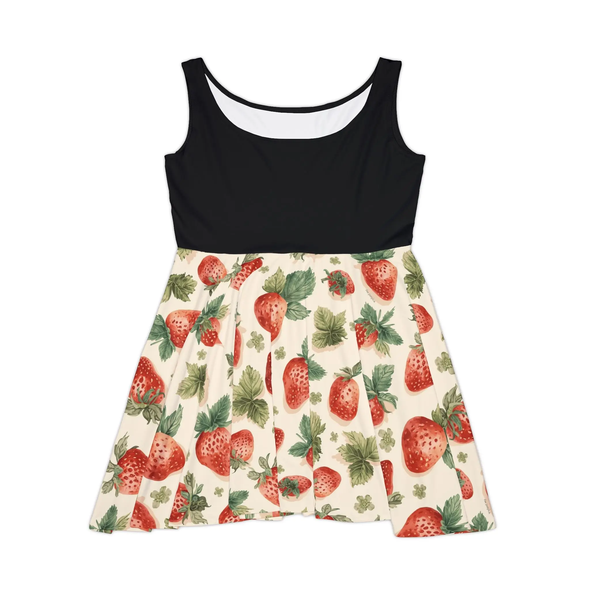 Vintage Strawberry Pattern Skater Dress | AOP Strawberry Print