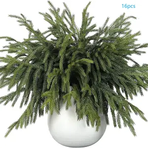 16 Pcs Real Touch Norfolk Pine Branch -18" Artificial Christmas Green Plants Branches Faux Greenery Stem Fake Cedar Pine Picks for Vase DIY Crafts Garland Wreath Xmas Indoor Outdoor House Plants Decor Home Decor, 16 pcs Artificial Cedar Shrub