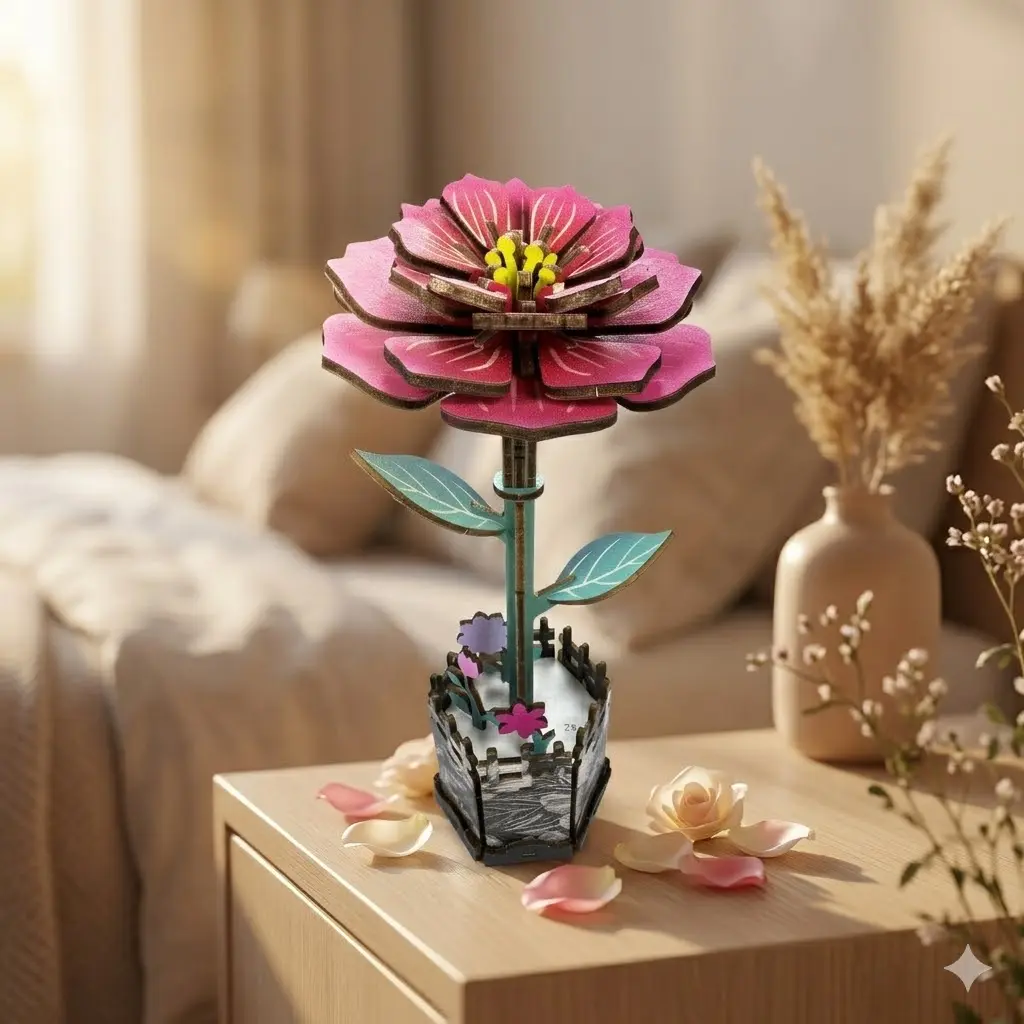 DIY Wooden 3D Peony Flower Interlocking Puzzle Kit, DIY Construction Puzzle, Adult Craft Set, Aesthetic Tabletop Home Decor, Ideal Gift for Moms-Sisters