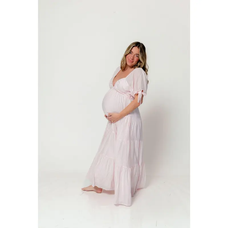 chinese dress ladies PinkBlush Light Pink Lace Mesh Overlay Plus Maternity Maxi Dress main image 0