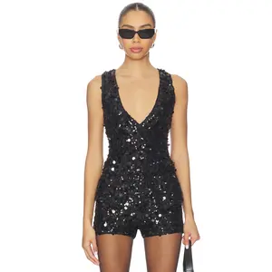 Show Me Your Mumu Viva Vest Top in Black Metallic Sequins