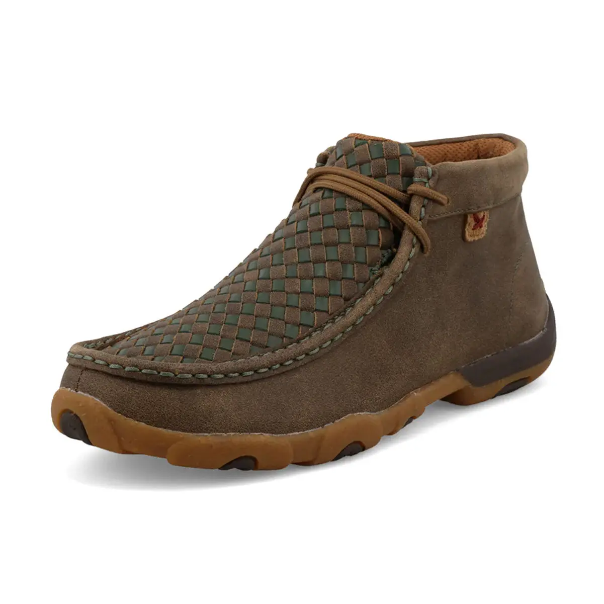 Twisted X Women's Bomber Leather & Clover Green Basketweave Chukka Driving Moc Shoe WDM0152