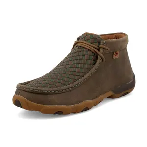Twisted X Women's Bomber Leather & Clover Green Basketweave Chukka Driving Moc Shoe WDM0152