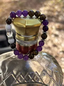 Clarity & Courage Bracelet Amethyst Tiger’s Eye Clear Quartz & White Turquoise for Intuition Strength & Emotional Awareness