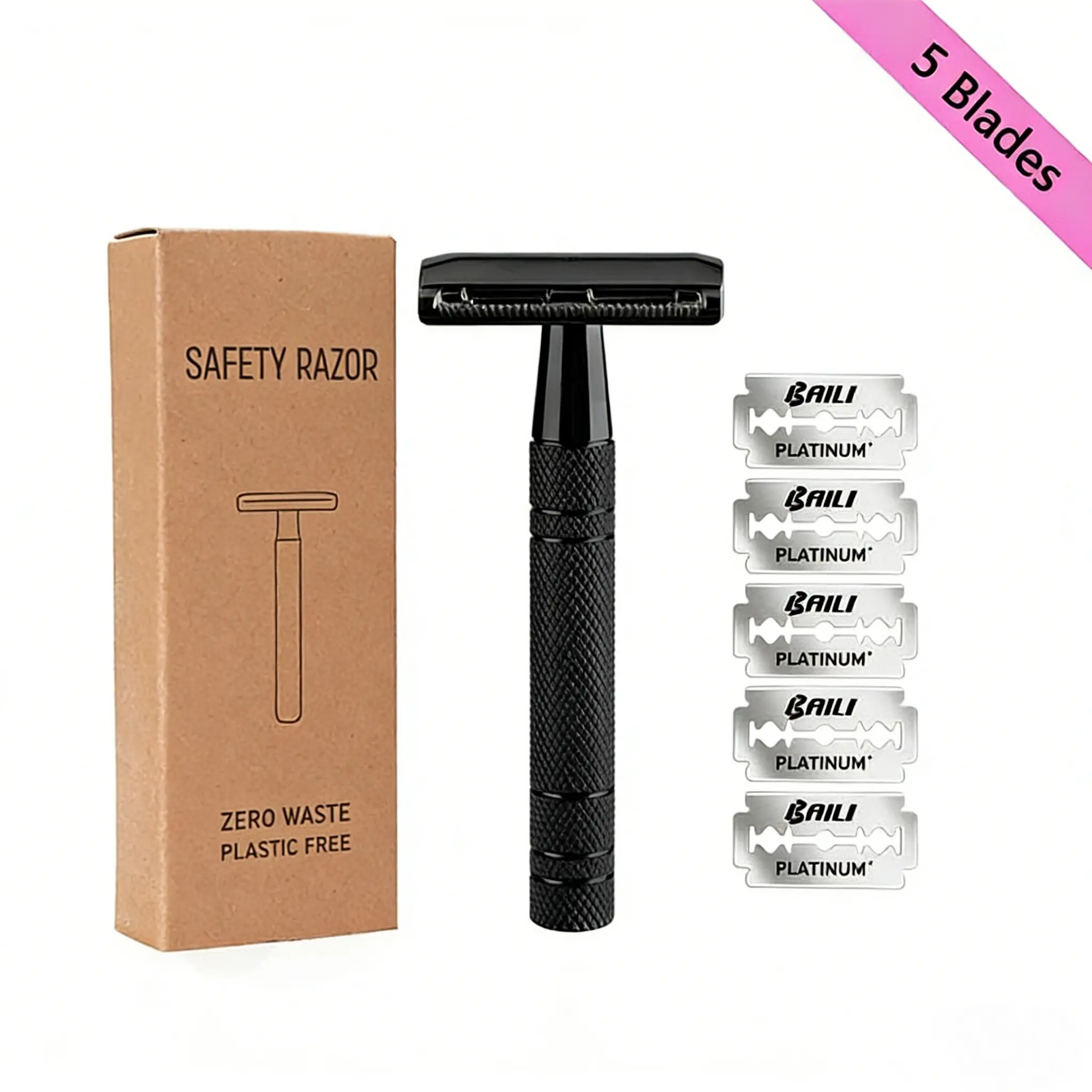BAILI Safety Razor - 5 Double-Edged Blades for Smooth, Close Shave, Plastic-Free, 0 Waste, Durable, Long-Lasting Shaving Tool (Beauty & Personal Care)