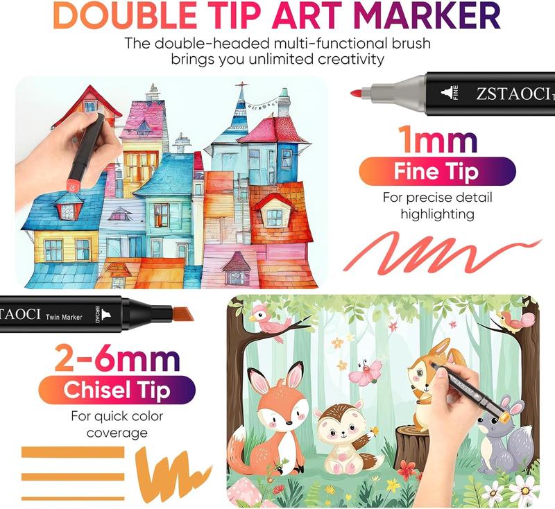 262 168 120 Gift Set Alcohol Markers Dual Tip Artist Drawing Markers for Kids Boys Girls Students and Adults Professional Grade Colors with Brown and Skin Tone Shades Ideal for New Year Christmas Halloween Gifts