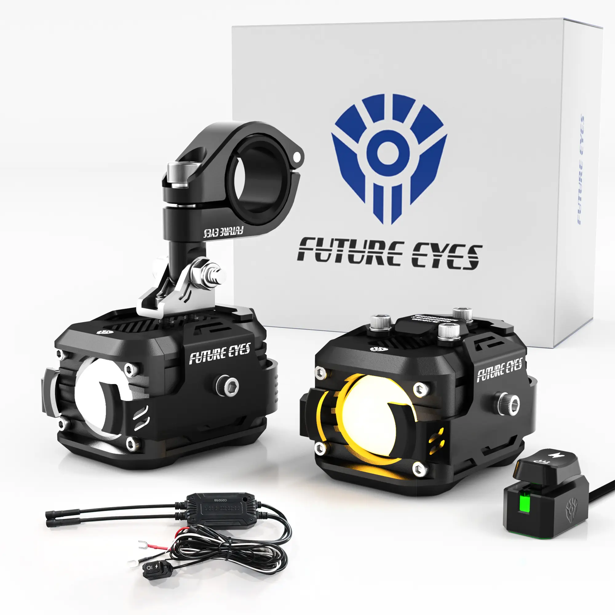 Future Eyes LED Motorcycle Fog Lights, 60W Auxiliary Driving Lights, High/Low Beam, Amber/White Daytime Running Light, Waterproof Off-Road Light for Motorcycles, ATVs, UTVs & Dirtbike Led Brake