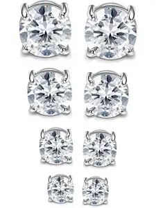 4 Pairs Stainless Steel Magnetic Stud Earrings for Men Women Round/Square CZ Inlaid Magnetic Earrings Non-Piercing CZ Clip On Stud Earring 3 Colors 4-7mm