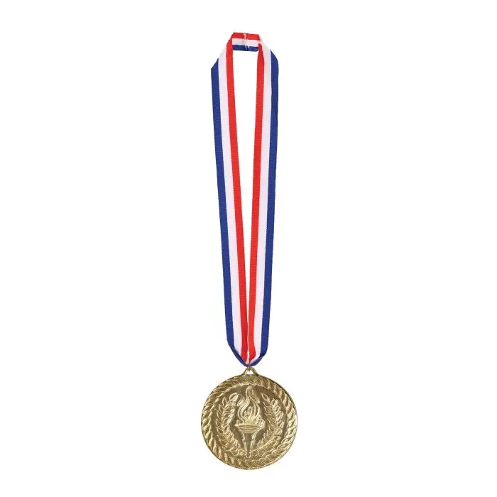 Beistle Gold Plastic Medal - 4-in Size, 30-in Fabric Ribbon, Festive Award Accessory, Party Decorations for Home Supplies