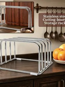 Kitchen Cabinet Countertop Organizer Stainless Steel Cutting Board Rack, Durable Storage Solution for All Seasons, Solid Pattern Design