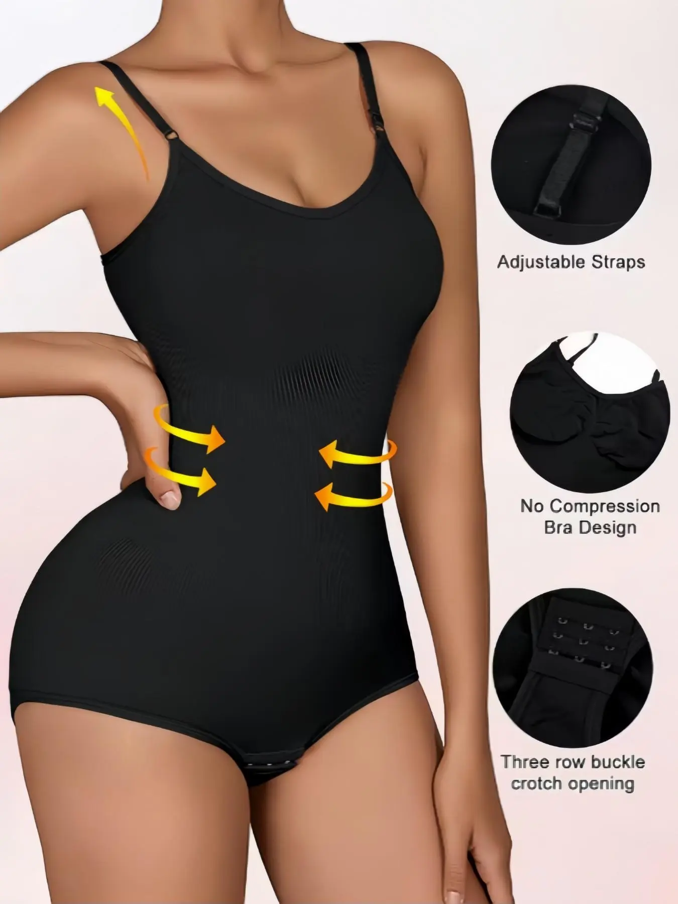 1 Counts Women's U Neck Sexy Bodysuit, Gentle Seamless Stretch Fabric Shapewear, Spaghetti Strap Adjustable Straps, Hook & Eye Crotch Closure Body Shaper, Bust Support Abdomen Smoothing Design Jumpsuit, Suitable For Parties Daily Wear, Casual Outings