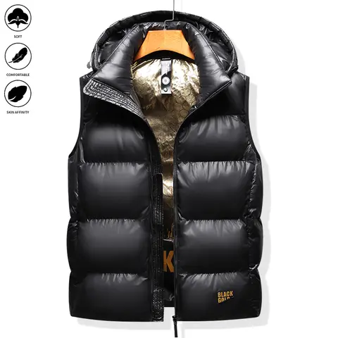 Men's Woven Puffer Vest - Minimalist Plain Mock Neck, Sleeveless Pull-On, Fitted Athletic Activewear Waistcoat, Layer Over Tees, for Urban Casual & Holiday Use