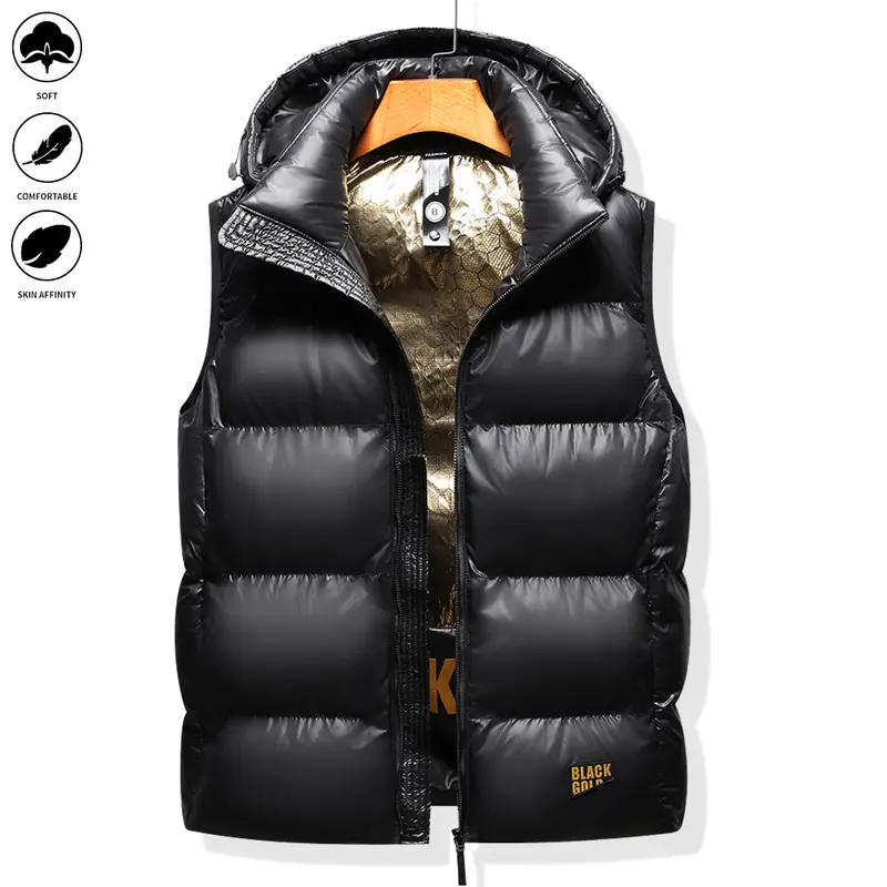 Men's Woven Puffer Vest - Minimalist Plain Mock Neck, Sleeveless Pull-On, Fitted Athletic Activewear Waistcoat, Layer Over Tees, for Urban Casual & Holiday Use