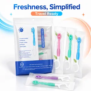 (26 Pcs)5-in-1 Disposable Toothbrushes Multi-Pack - Soft Mint, Peach, with Toothpaste, Floss, Pick, Tongue Scraper, Interdental Residue Removal, Travel-Size, Individually Wrapped