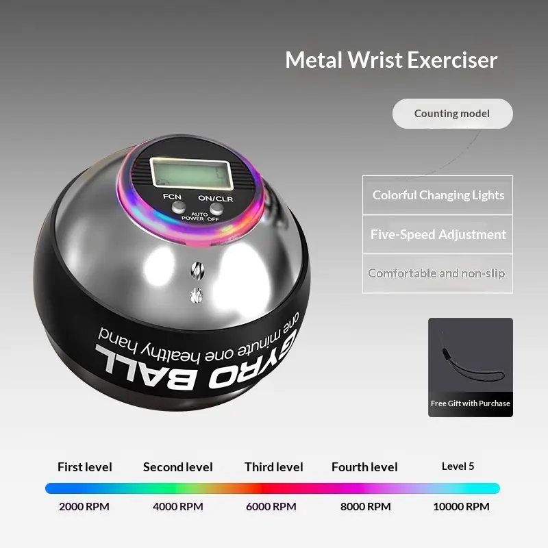 Magnetic Wrist Power Ball with LED Light, Chain Mail Design Hand Exerciser - Fingertip Grip Strengthener, Gyro Training Fitness Stress Relief Wrist Exerciser