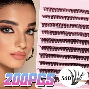 200 Cluster False Eyelashes DIY Extension Kit, D Curl 3D Effect, Thickness 0.07mm, Mixed Lengths 10-16mm, Daily & Cosplay Use