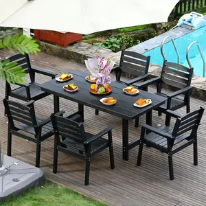 Anbuy Patio HDPE Dining Table Set, 7-Piece Outdoor Dining Table Sets, 2 in 1 Outdoor Furniture Table and 4 Outdoor Chairs for Garden, Backyard, Poolside, Easy Assembly, Ergonomic Design