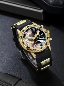 Ghost Slayer Pig Head Boy Iroha Gold Sporty Watch, Fashionable Student Analog Quartz Watch, Perfect Gift for Anime Fans