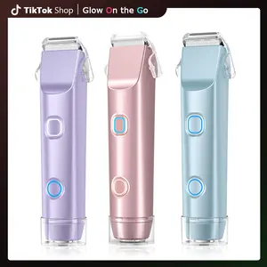Bikini Trimmer,Dual-Head Women Shaver Painless Skin-Friendly,Waterproof / Wet & Dry Rechargeable Ergonomic Design Portable / Travel-Friendly with Soft Pouch,Low Noise Trimmer for Bikini Line,Smooth & Gentle Removal Gift-Ready Grooming Kit