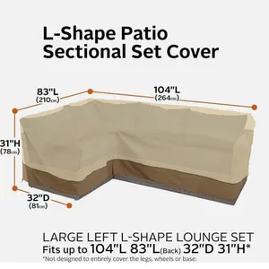 Classic Accessories Large Veranda Patio L-Shaped Sectional Sofa Cover, Pebble, Patio Furniture Cover