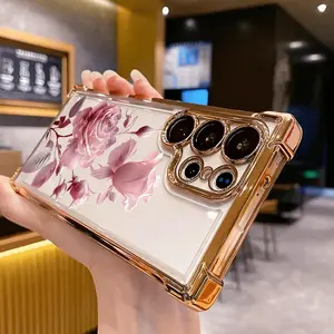Phone Case: Pink Rose Flower New Fashion Creative Protective Case Compatible with Samsung Galaxy S23/S23+/S23 Ultra/S23 FE/S24/S24 Plus/S24 FE/S24 Ultra/S25/S25 Plus/S25 Ultra/S25 Edge