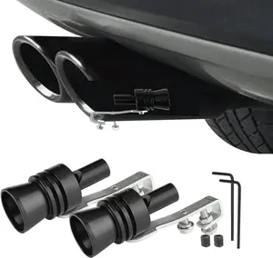 2PCS XL-Size Black Aluminum Alloy Universal Car Turbo Whistle, Exhaust Muffler Pipe Attachment for Roar Sound Effect