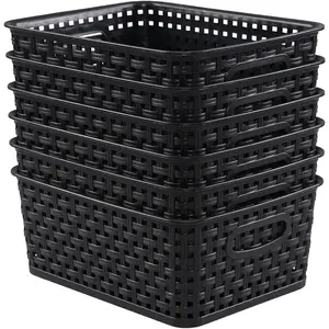 Plastic Weave Storage Baskets, Storage Bins, 6 Packs, Black