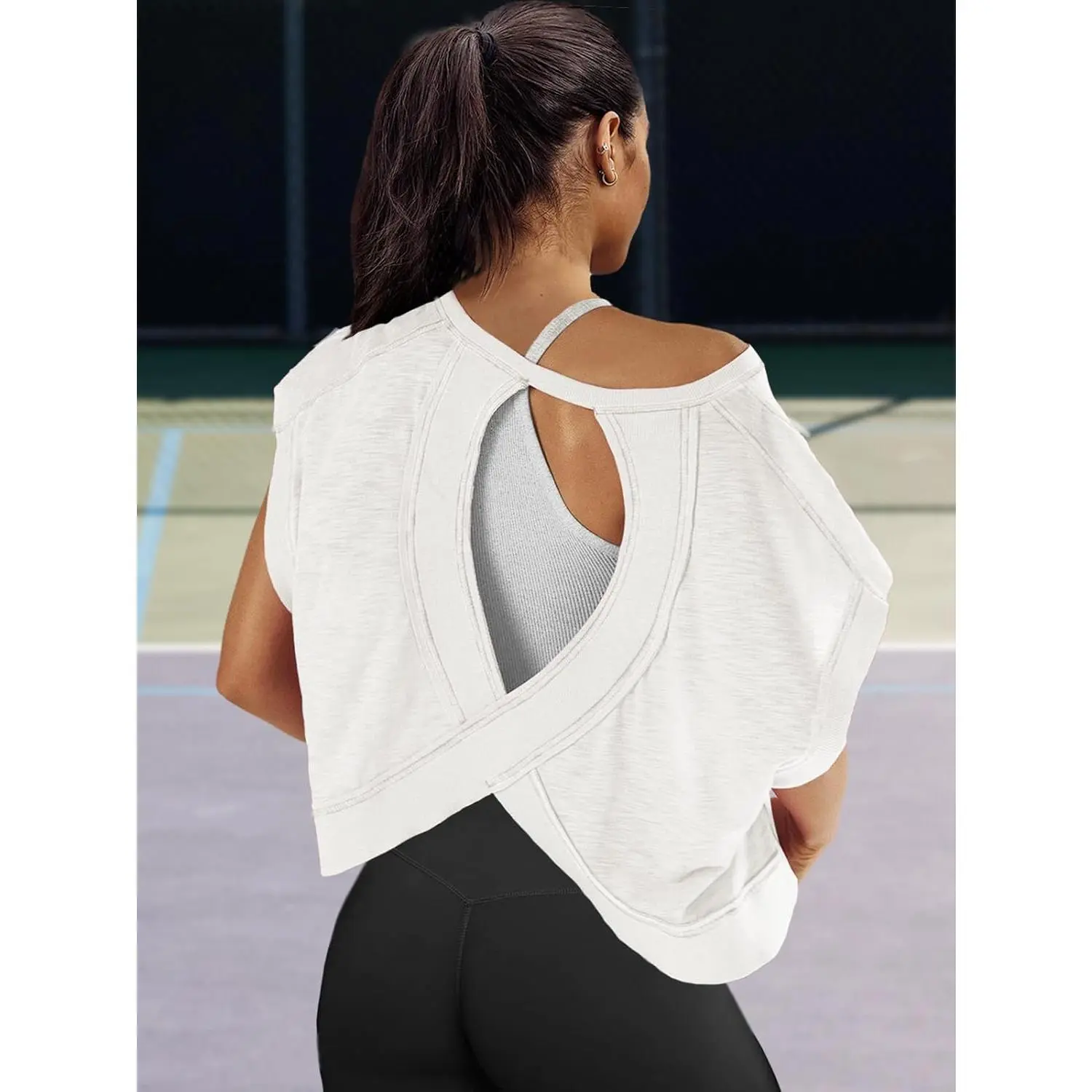 Women's Oversized Open Back Workout Top - Backless Athletic Shirt Short Sleeve Baby Tee Breathable Comfortable for Yoga Gym Fitness Training Casual Wear Lightweight Stretchy Fabric Fashion Activewear Women's Oversized Open Back Workout Top - Backless Athletic Shirt Short Sleeve Baby Tee Breathable Comfortable for Yoga Gym Fitness Training Casual Wear Lightweight Stretchy Fabric Fashion Activewear