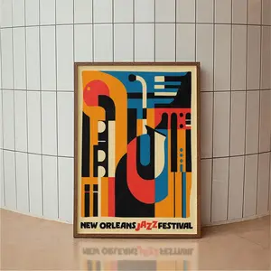 Abstract New Orleans Jazz Festival Poster, Retro Music Art Style Print, Colorful Jazz Illustration Wall Art, Decorative Poster for Room