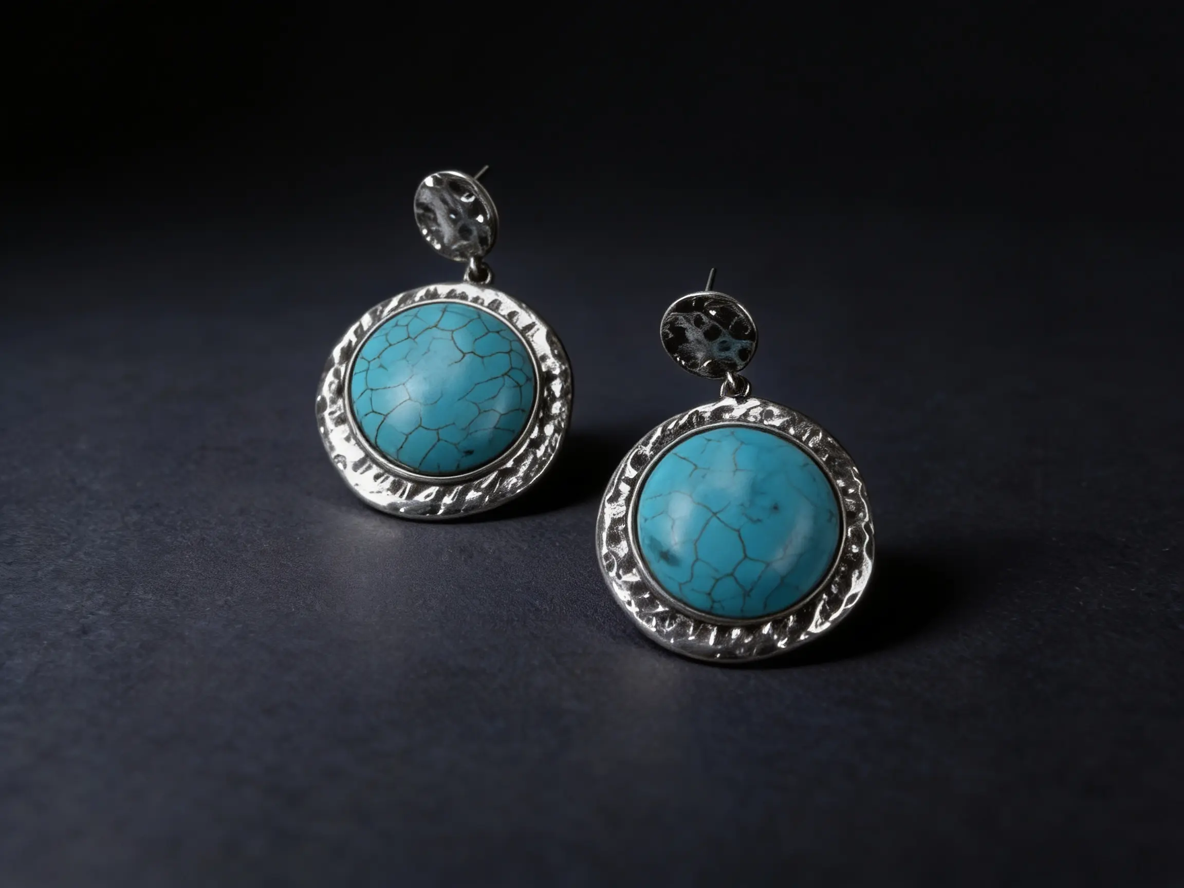 round turquoise silver earrings