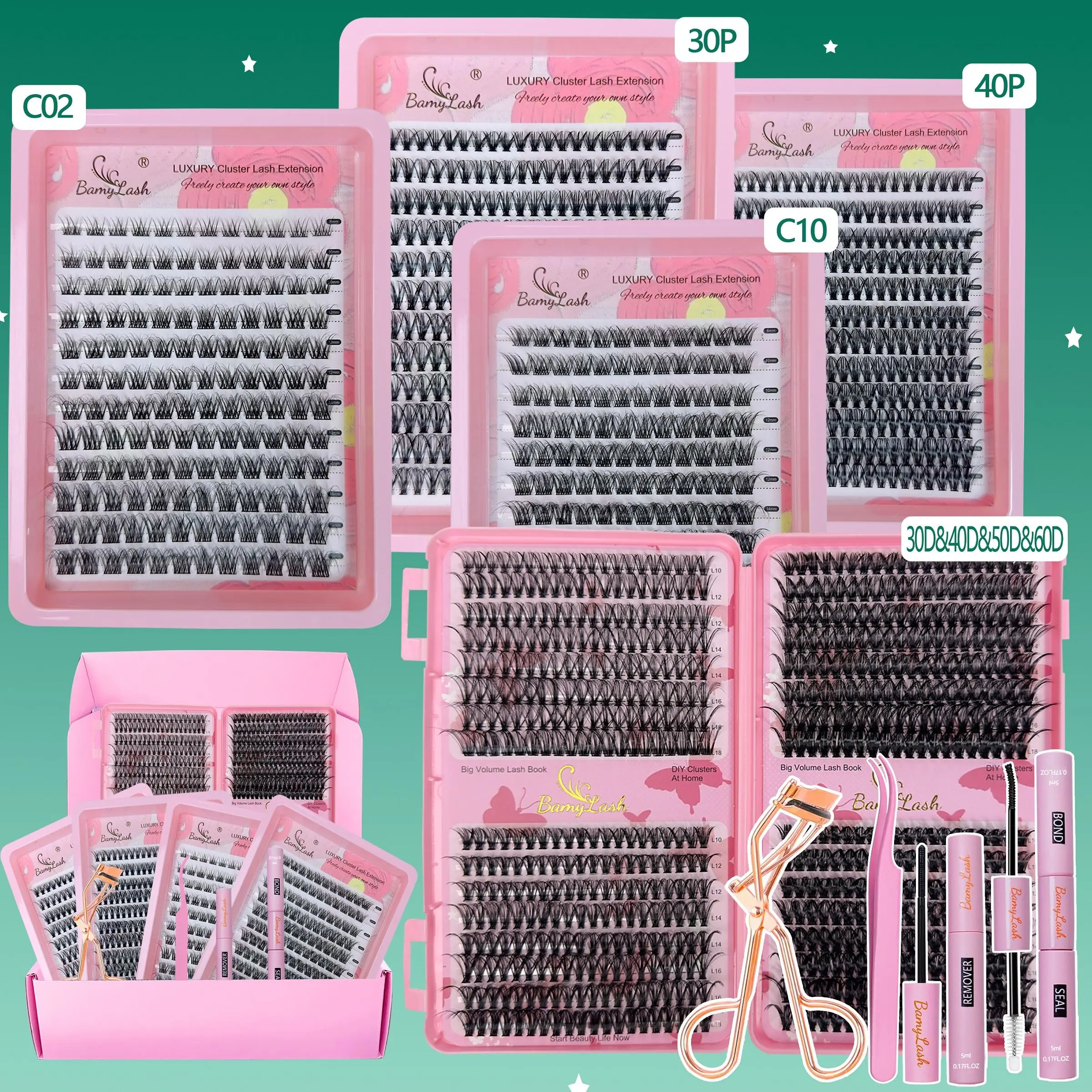 Curl Eyelash Extensions Kit, False Eyelashes with Eyelash Glue & Tweezers & Glue Remover & Brush, Professional Eye Enhancement Tools, Eyelash Bonding Tools for Women, Makeup D Curl Eyelashes, Diy Lash Tools