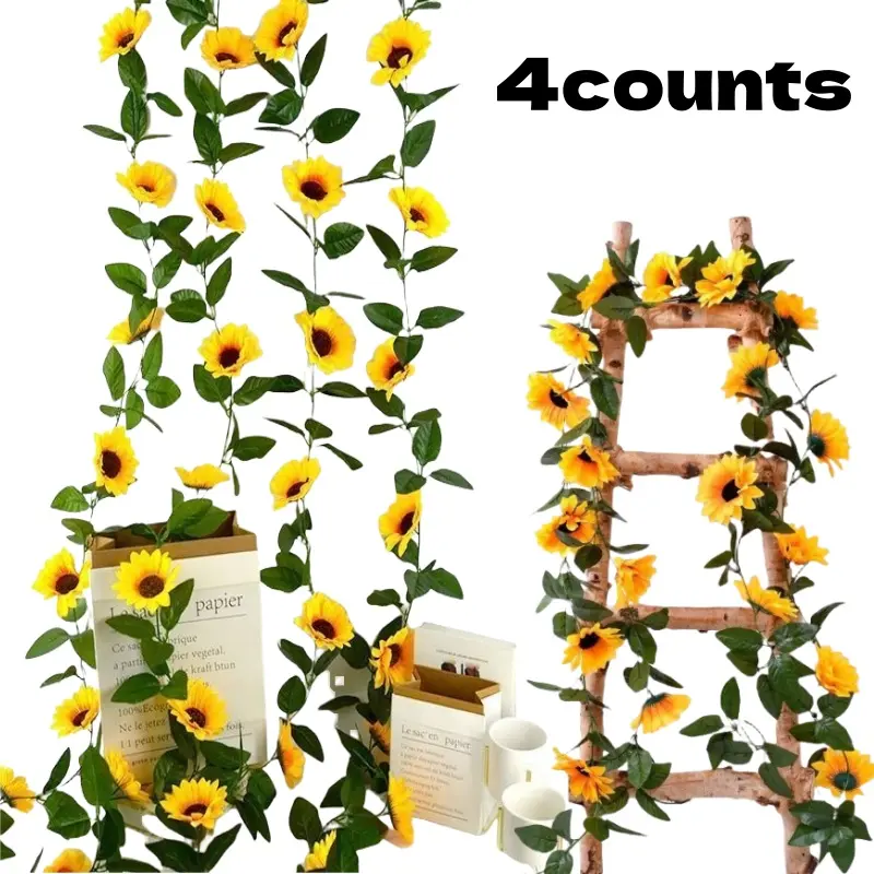 4pcs Artificial Sunflower Bouquet, Decorative Flowers Bouquet, Artificial Flower Decorations, 98 Inch Fake Flower Garland for Home Wedding Garden Decor, Perfect Gift for Special Occasions