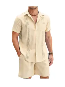 COOFANDY Mens Beach Outfits for Vacation 2 Piece Short Set Guayabra Sets Resort Wear