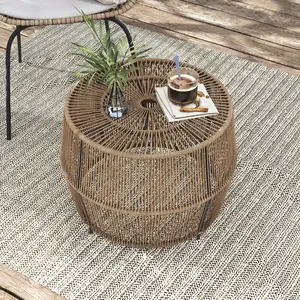 24/7 Shop At Home Sunrise Rattan Round Coffee Table for Outdoor Patio