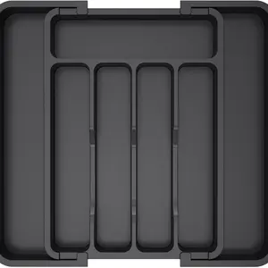 Lifewit Silverware Drawer Organizer Expandable Utensil Tray for Kitchen BPA Free Flatware and Cutlery Holder Adjustable Plastic Storage for Spoons Forks Knives 8.5"-14.1" x 12.1" Black