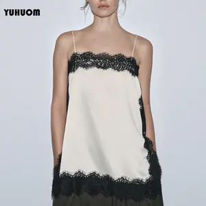 Summer Women Silk Lace Trim Cami Tops Y2k Spaghetti Strap Silky Slip Dress Y2k Backless Going Out Camisole