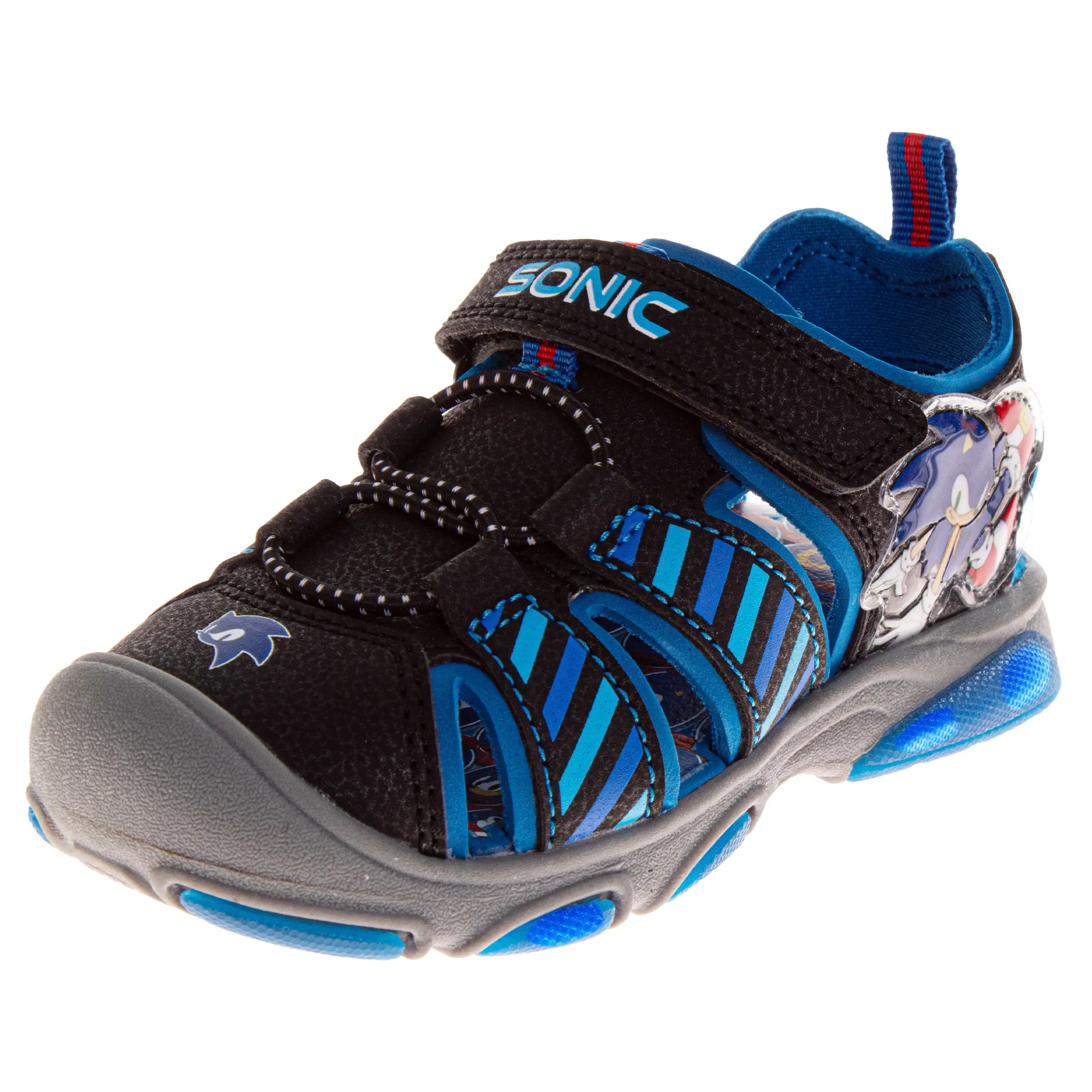 JOSMO KIDS Sonic the Hedgehog & Tails Boys' Round Toe Synthetic Hook-and-Loop Sports Sandals for Toddlers, Outdoor Wear, 3 - 4 Years, Slip Resistant Shoes