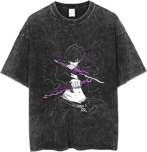 Men's Short-Sleeve Vintage Washed Black T-Shirt, Menswear Top, Inspired by Solo Leveling's Sung Jinwoo Purple Sword Streetwear Tropical Crewneck Casual Shortsleeve Tshirtme core,my look alike,cowpoke,neon black,ootd