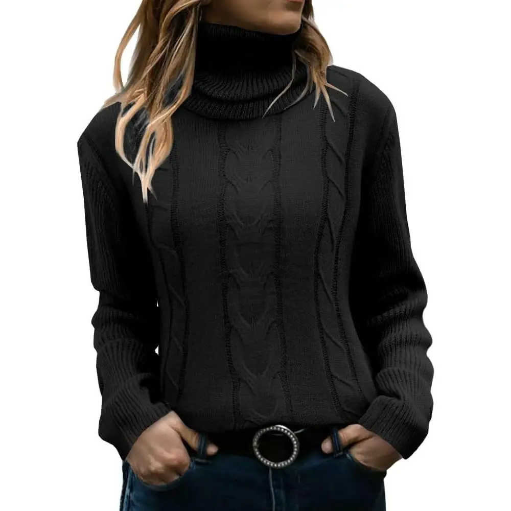 Womens Cable Knit Turtleneck Sweaters 2025 Winter Warm Long Sleeve Pullover Casual Tops Fabric Fit Knitwear Womenswear Knitted Piece Ribbed Slim Soft Spring