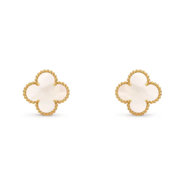 Pre-owned Van Cleef & Arpels Vintage Alhambra Earrings 2 Unique White Mother of Pearl , Full Set