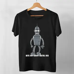 Futurama Bender T Shirts Cartoon Tee Bite My Tiny Shiny Metal Ass Shirt Graphic Tee Shirt For Men