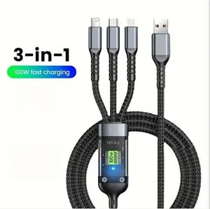 Three-in-One 100W Data Cable,Supports fast charging and data transmission,Free switching three interfaces Electronic Cellphone