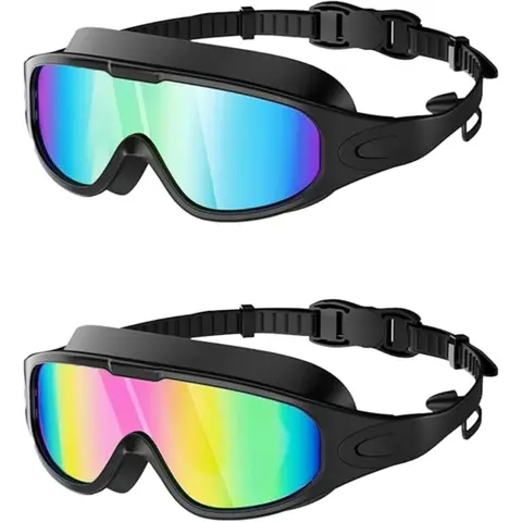Unisex 2-Pack Water Goggles - Cool Soft Silicone Comfy Wear Fog-Free UV Protection Leakproof Adjustable 180° Wide View Silicone Waterproof Swimming Glasses for Adults, Pool Water Sports Accessories, Summer Gifts