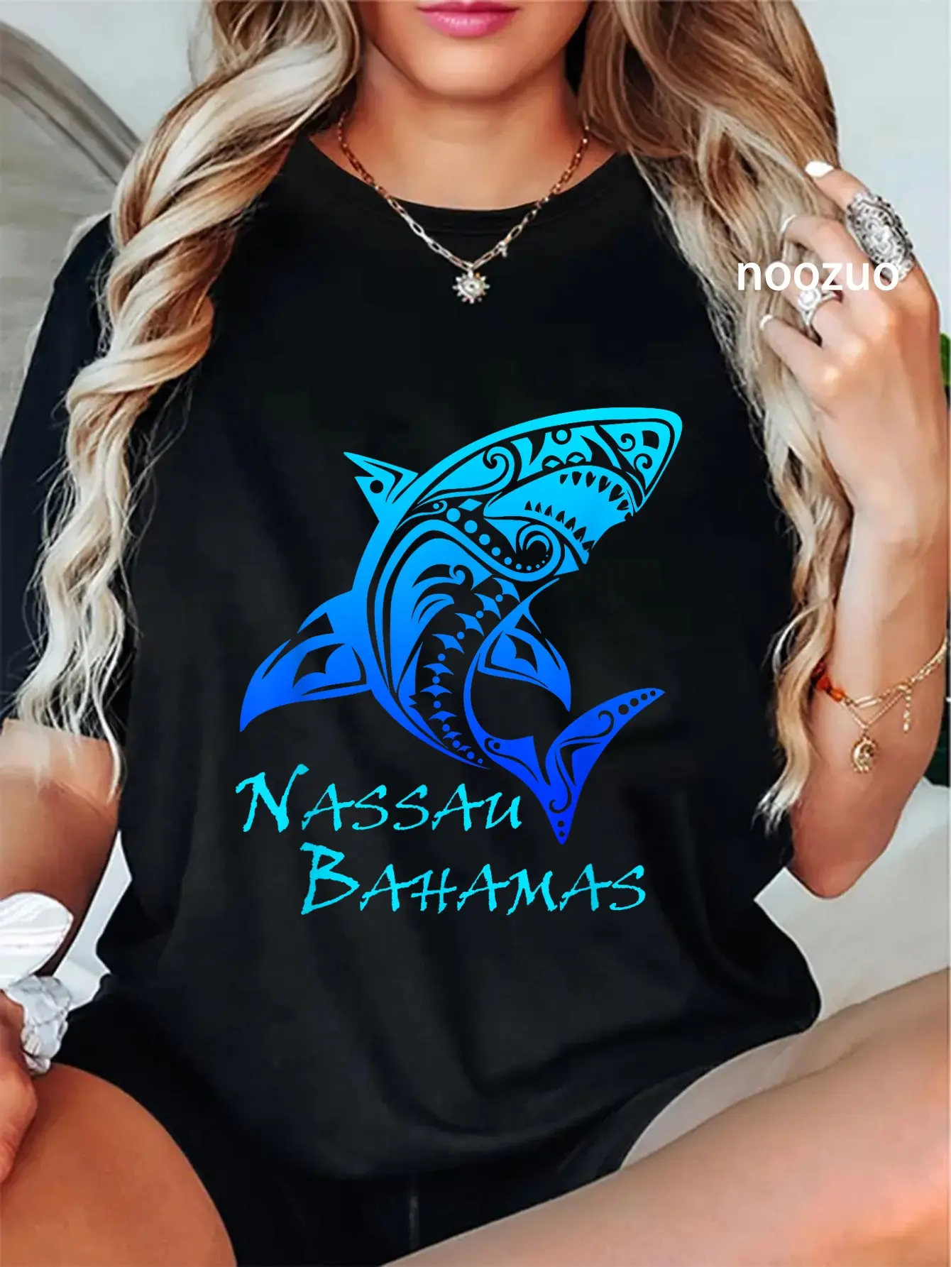 100% Cotton Nassau Bahamas Vintage Retro Tribal Shark Vacation T-Shirt