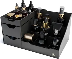 Uncluttered Designs Large Black Vanity Organizer - Countertop Mens Organizer With Drawers for Cologne, Deodorant, Beard, Shaving Lotion, Perfume & Skincare - Perfect for Bathroom & Bedroom Storage
