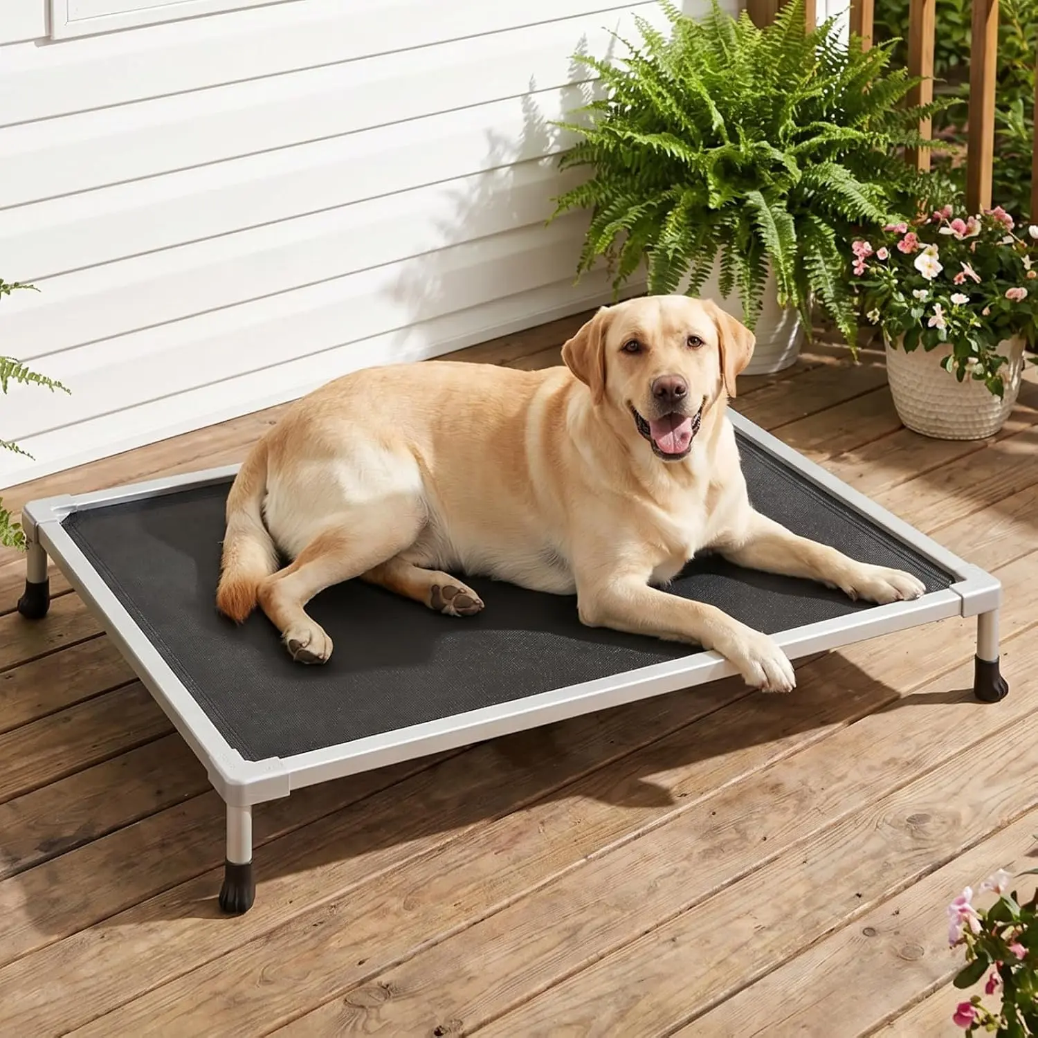 Veehoo Chew Proof Elevated Dog Bed, Pre-Assembled Aluminum durable Dog Cot,  Cooling Raised Dog Bed for Large Dogs, Indestructible Dog Bed for Crate, Breathbale, Non-Slip Feet, Indoor Outdoor