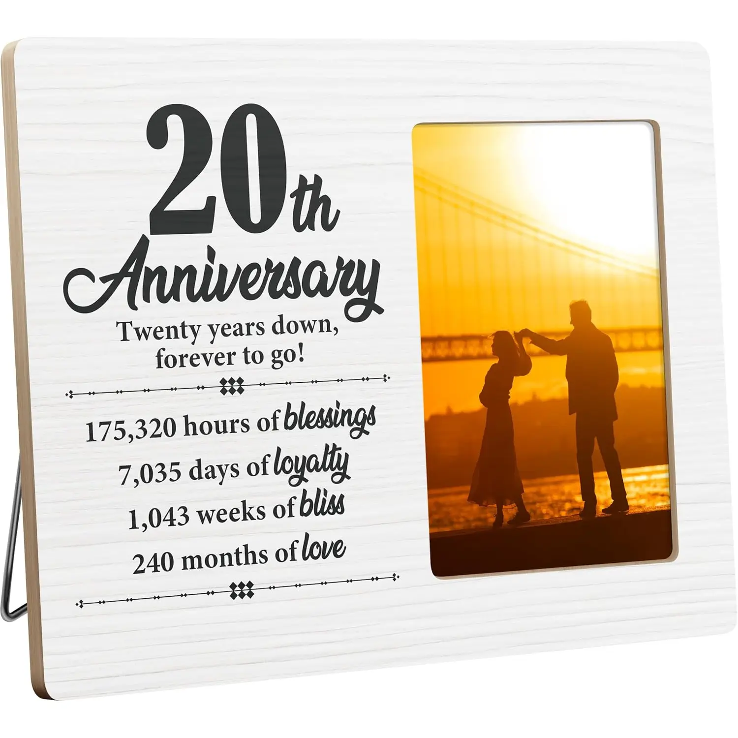 20th Anniversary Picture Frame Gifts for Husband Wife Couples, 20 Years Wedding Frames, 4x6 Inch Photo